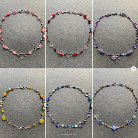 $30-50 each || purple 18” | pink 18” | blue/brown 17” | yellow 17” | red 18.5” | blue 16.5”