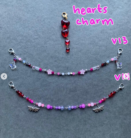 the hearts charm is $5-15 for one or $10-25 for a pair, $25-45: v13, v14